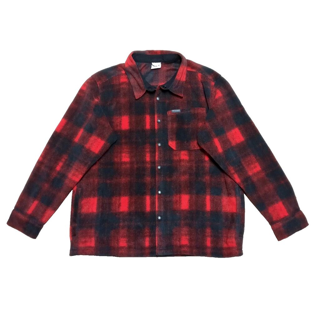 Columbia Steens Mountain Fleece Shacket Size XL Red Black Buffalo Plaid